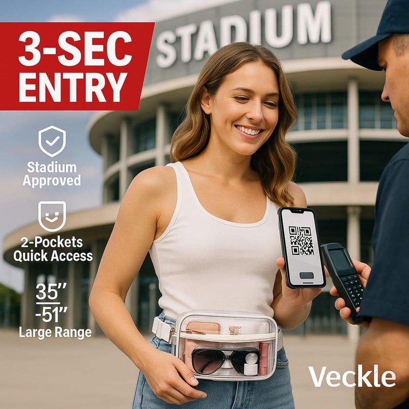 Veckle Clear Fanny Pack Stadium Approved - Plus Size Only 35" - 51" Transparent Belt Bag for Women Crossbody Clear Bag for Stadium Events for Sports Concerts, White - Image 2